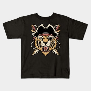 Tiger Pirate Vintage Traditional Tattoo Kids T-Shirt